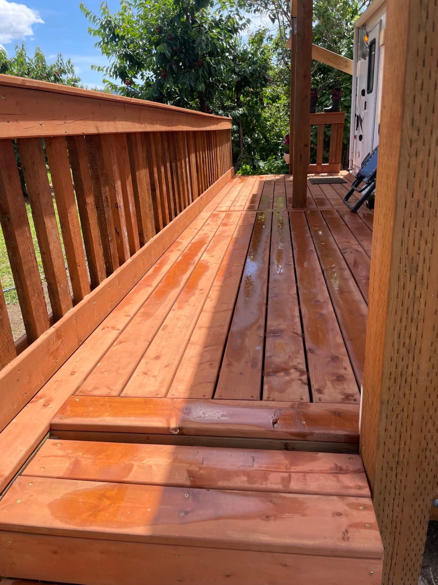 Cedar deck boards and railing detail on a Wenatchee deck